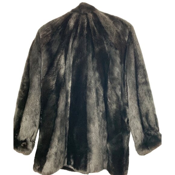 Vintage 80s Genuine Saga Mink Fur Coat M/L Black 3/4 Batwing Sleeve - Picture 7 of 16
